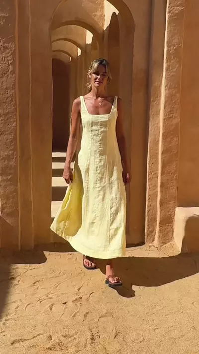 Rosalina Linen Midi Dress Lemon | Linen Dress – Nomad the Label US